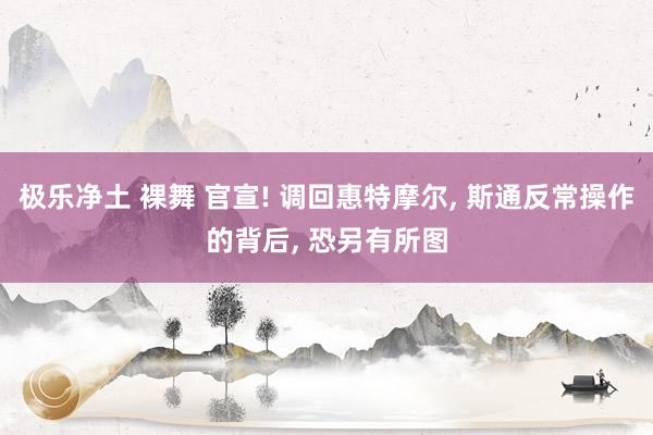 极乐净土 裸舞 官宣! 调回惠特摩尔， 斯通反常操作的背后， 恐另有所图