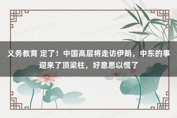义务教育 定了！中国高层将走访伊朗，中东的事迎来了顶梁柱，好意思以慌了