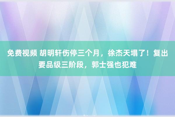 免费视频 胡明轩伤停三个月，徐杰天塌了！复出要品级三阶段，郭士强也犯难