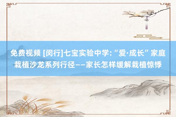 免费视频 [闵行]七宝实验中学:“爱·成长”家庭栽植沙龙系列行径——家长怎样缓解栽植惊悸