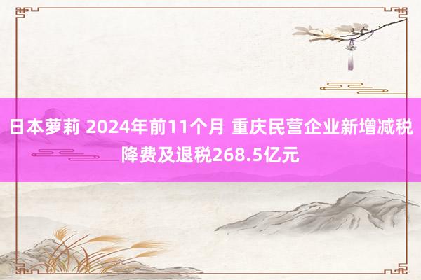 日本萝莉 2024年前11个月 重庆民营企业新增减税降费及退税268.5亿元