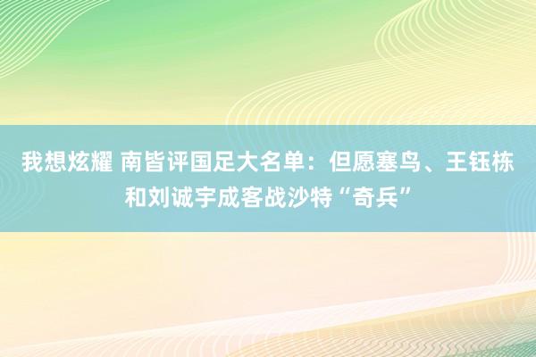 我想炫耀 南皆评国足大名单：但愿塞鸟、王钰栋和刘诚宇成客战沙特“奇兵”