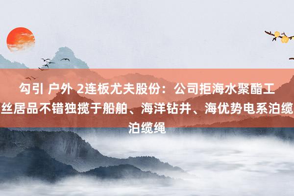 勾引 户外 2连板尤夫股份：公司拒海水聚酯工业丝居品不错独揽于船舶、海洋钻井、海优势电系泊缆绳
