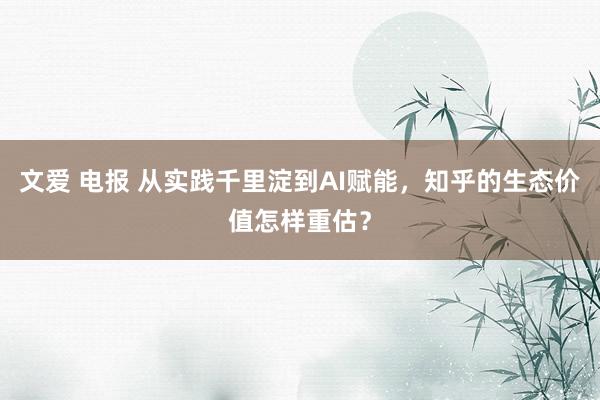 文爱 电报 从实践千里淀到AI赋能，知乎的生态价值怎样重估？