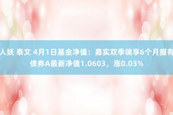 人妖 泰文 4月1日基金净值：嘉实双季瑞享6个月握有债券A最新净值1.0603，涨0.03%